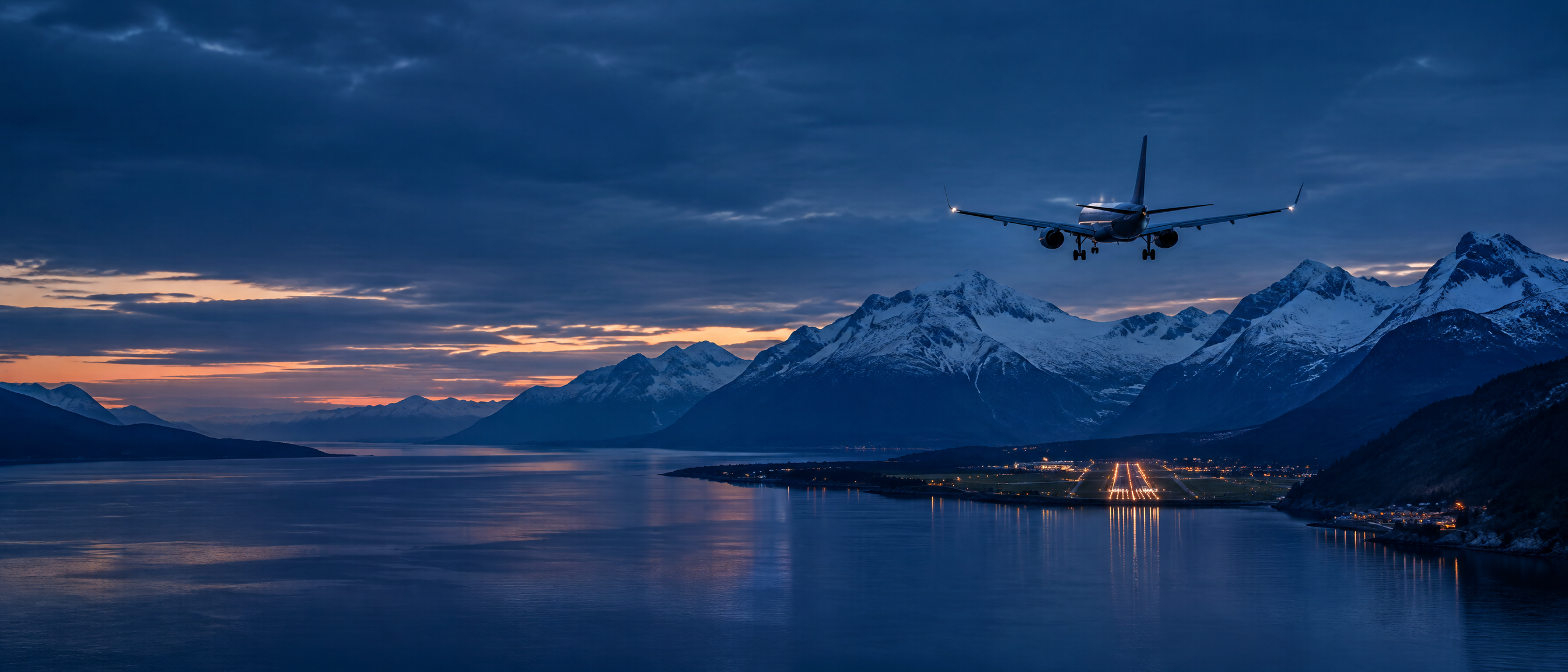 Evening flight above dramatic Norwegian mountains